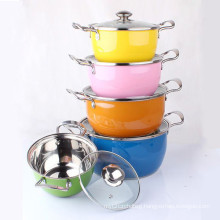Color Surface Stainless Steel Stock Pot Set 5 PCS with Glass Lid